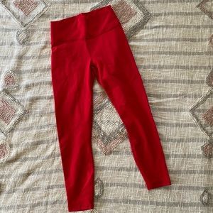 small red powerhold fabletics leggings